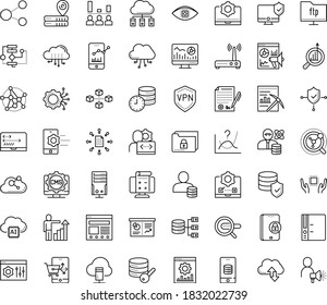 Thin outline vector icon set with dots - career growth vector, Search engine, Web analytics, Marketing research, Website optimization, Business Planning, Algorithm, Data mining, Computer Vision, Big