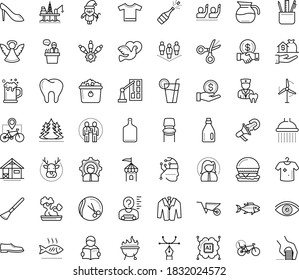 Thin outline vector icon set with dots - santa vector, champagne, elk, angel, vision, Wheelbarrow, Hairdressing salon, Artificial Intelligence, Stationery, Scissors, curve pen, Reading, Man shoes