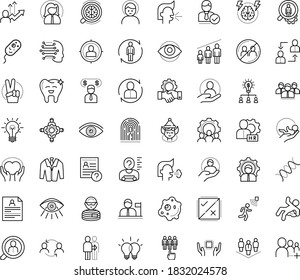 Thin outline vector icon set with dots - headache vector, avoid contacts, sneezing, cough, elf, victory, vision, Human Resources, hr manager, permanent recruitment, Resour es, employee relations
