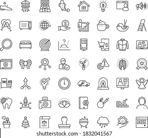 Thin outline vector icon set with dots - festive bow vector, angel, christmas tree, achievement, goal, career growth, area of specialization, Services, Computer Based Training, Online tutorial, home