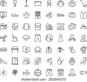 Thin outline vector icon set with dots - chills vector, christmas stocking, referral, Translation service, Hairdressing salon, Ranking, Video marketing, Algorithm, Scissors, Origami, Clothes, woman