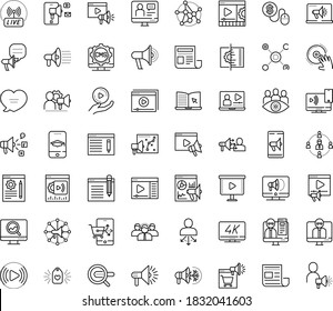 Thin outline vector icon set with dots - SEO copywriting vector, Search engine, Video marketing, Social media, monitoring, Digital, Mobile, Pay per click, Blog management, analytics, eLearning, 4K