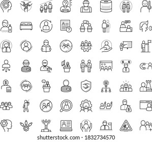 Thin outline vector icon set with dots - fever vector, avoid contacts, cough, stay hydrated, success, winner, teamwork, Human Resources, hr software, permanent recruitment, job interview, strategy