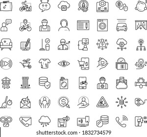Thin outline vector icon set with dots - hr consulting vector, services, Plumbing service, Laundry, Cleaning, Real estate, Car wash, Garden, SEO copywriting, Cost per click, Email marketing, Pay