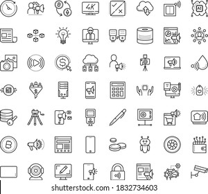 Thin outline vector icon set with dots - Photo services vector, Webdesign, Cost per click, Digital marketing, Social campaign, Mobile, Promo website, analytics, Distance teacher, Blended Learning