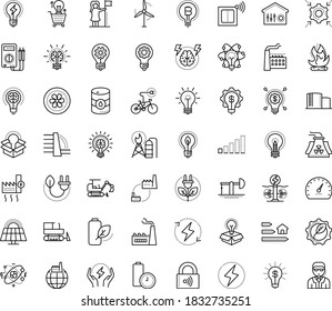 Thin outline vector icon set with dots - innovation vector, successful woman, Electronics repair, Entrepreneurship, Brain storm, Idea, Creative process, excavator, bulldozer, creativity, fintech