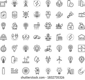 Thin outline vector icon set with dots - innovation vector, Entrepreneurship, Idea, great solution, Creative process, creativity, electric bycicle, fintech, Commerce solutions, factory, dam, oil