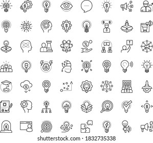 Thin outline vector icon set with dots - innovation vector, tactics, hr strategy, Social media marketing, Creative campaign, solutions, Game based Learning, Entrepreneurship, Business incubator