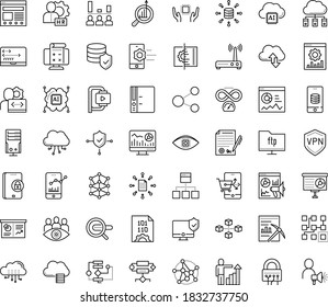 Thin outline vector icon set with dots - career growth vector, hr manager, Search engine, Web analytics, Marketing research, Presentation, Website optimization, Business Planning, Algorithm, Folder