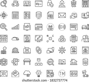 Thin outline vector icon set with dots - Car repair service vector, SEO, Landing page, Webdesign, Search optimization, Ranking, Content management, Blog, Marketing analytics, Website, eLearning, CMS