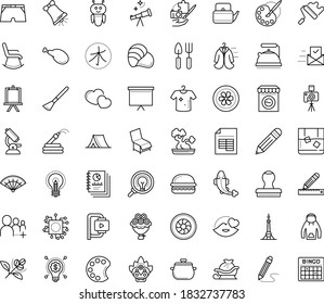 Thin outline vector icon set with dots - santa sleigh vector, Christmas bell, Garden hose, Gardening tools, Autonomous, AI Robot, Pencil, Board stand, and ruler, Video Compression, Creative process