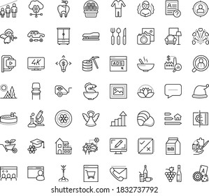 Thin outline vector icon set with dots - chills vector, santa hat, angel, growth, Winemaking, permanent recruitment, hr questions, Photo services, Garden service, Webdesign, Business opportunity