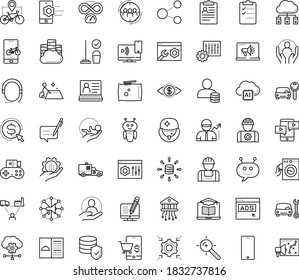 Thin outline vector icon set with dots - hr software vector, policies, Services, Car repair service, rental, Cleaning, babysitting, Target keywords, Audience targeting, Cost per click, Big data, web