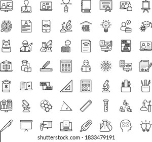 Juego de iconos vectoriales de contorno delgado con puntos - reanudar vector, eLearning, Formación por ordenador, Aprendizaje a distancia, Examen, Curso interactivo, en línea, vídeo, asincrónico, amasado, automático, móvil, biblioteca