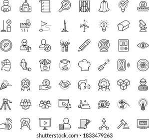 Thin outline vector icon set with dots - cough vector, champagne, award, goal, celebration, hr solutions, Cleaning service, Video marketing, Copywriting, Game based Learning, Entrepreneurship, bread