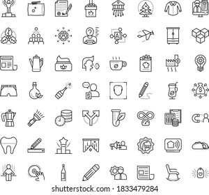 Thin outline vector icon set with dots - cough vector, Christmas, champagne, holly, winner, innovation, outsourcing, Ranking, Webinar, AI Pattern, Pencil, and ruler, Audience, Sketching, DJ, blouse