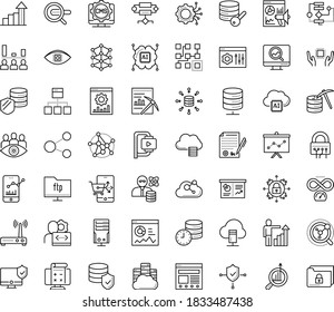 Thin outline vector icon set with dots - growth vector, career, Search engine, SEO monitoring, Marketing research, analytics, Website optimization, Business Planning, Algorithm, AI Architecture, app