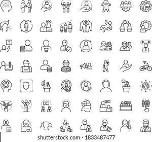 Thin outline vector icon set with dots - fever vector, headache, sneezing, gingerbread man, champion, Human Resources, hr department, job interview, outsourcing, Resour es, services, recruiter, User