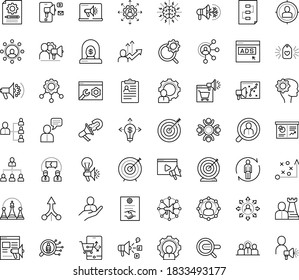 Thin outline vector icon set with dots - goal vector, tactics, hr department, planning, consulting, permanent recruitment, outsourcing, human Resour es, policies, solutions, strategy, Search engine