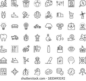 Thin outline vector icon set with dots - epidemic vector, cough, competition, reward, cooperation, innovation, Electrical service, Website optimization, Artificial Intelligence, Deep learning, mill