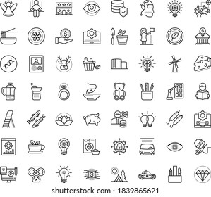 Thin outline vector icon set with dots - elk vector, angel, teddy bear, innovation, successful woman, Car wash service, Website optimization, Blended Learning, Artificial Intelligence, Deep, testing