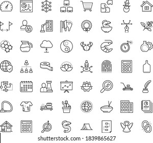 Thin outline vector icon set with dots - snowman vector, christmas wreath, angel, Lawnmower, area of specialization, hr strategy, Marketing research, Algorithm, AI Architecture, Calculator, Inkwell