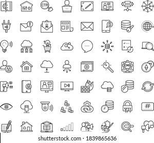 Thin outline vector icon set with dots - Search engine vector, Target keywords, Spam, Computer Based Training, Distance Learning, Online tutorial, Asynchronous, coaching, Vision, Envelope, Encoding