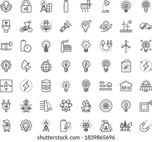 Thin outline vector icon set with dots - innovation vector, Entrepreneurship, Idea, great solution, Creative process, Table lamp, creativity, electric bycicle, fintech, Commerce solutions, factory