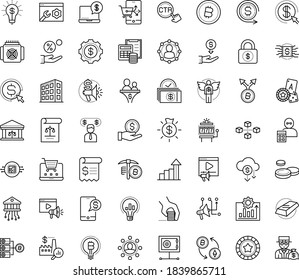 Thin outline vector icon set with dots - growth vector, Cost per click, Marketing budget, Video, solutions, Entrepreneurship, Angel investor, Entrepreneur, web services, project, rent deposit, Fork
