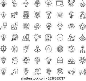 Thin outline vector icon set with dots - innovation vector, tactics, hr strategy, Social media marketing, Creative campaign, solutions, Game based Learning, Entrepreneurship, Business incubator