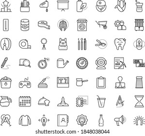 Thin Outline Vector Icon Set With Dots - Watering Can Vector, Garden Hose, Pruner, Ranking, Business Opportunity, Data Mining, Board Stand, Clipboard, Binder Clip, Web Camera, Drawing Tools, Jumper