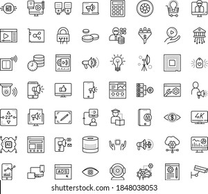 Thin outline vector icon set with dots - Web analytics vector, Mobile marketing, Digital, Social campaign, Blog management, Distance teacher, Blended Learning, Self, Deep, Big data, Computer Vision