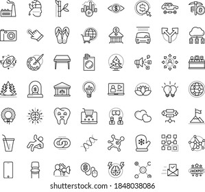 Thin outline vector icon set with dots - Christmas vector, Santa gloves, wreath, attainment, Laundry service, Car wash, Social media marketing, Web Link, Cost per click, Pay, solutions, Brain storm