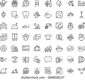 Thin outline vector icon set with dots - Christmas vector, santa hat, angel, Winemaking, permanent recruitment, hr questions, Photo services, babysitting service, Garden, Webdesign, Deep, Bitrate