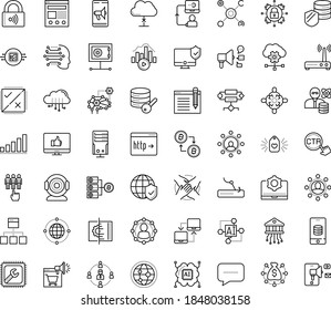 Thin outline vector icon set with dots - cooperation vector, hr recruiter, Computer repair, Mobile marketing, Business networking, Machine learning, AI Pattern, Deep, Big data, Decision, Web Camera
