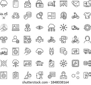Thin outline vector icon set with dots - hr software vector, policies, services, Plumbing service, Car repair, Laundry, Real estate, Computer, Search optimization, Digital marketing, Big data