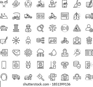 Thin outline vector icon set with dots - Plumbing service vector, Repair, Car, rental, Cleaning, SEO copywriting, Target keywords, Search optimization, Website, Distance Learning, AI Robot, blog