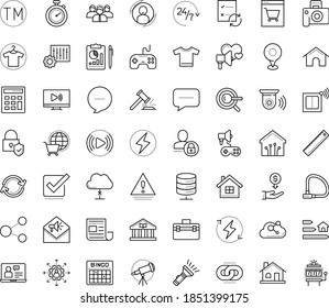 Thin outline vector icon set with dots - outsourcing vector, Keyword, Web Link, User, Computer Based Training, Trademark, Calculator, Video streaming, games, Astronomy, Clothes, t shirt, house, home