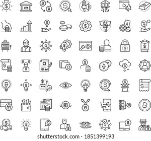 Thin outline vector icon set with dots - growth vector, Video marketing, Cost per click, budget, solutions, Entrepreneurship, Investor, Angel, Entrepreneur, Business education, opportunity, bitcoin