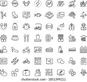 Thin outline vector icon set with dots - avoid contacts vector, Gardening tools, hr policies, Audience targeting, Online coaching, Clustering, Stapler, Video streaming, 4K, web services, layout