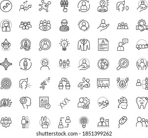 Thin outline vector icon set with dots - headache vector, sneezing, cough, elf, victory, Human Resources, hr manager, department, planning, consulting, permanent recruitment, Resour es, services