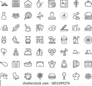Thin outline vector icon set with dots - cough vector, santa sleigh, angel, teddy bear, successful woman, Lawnmower, Promo website, Autonomous, Clustering, AI Robot, Pencil and ruler, Scissors, rose
