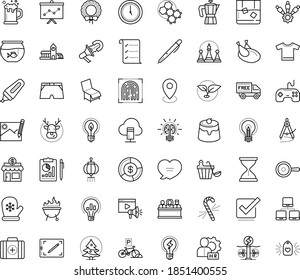Thin outline vector icon set with dots - Christmas vector, Santa gloves, wreath, elk, candy cane, Plant, hr manager, Marketing solutions, Small business, Pen, Marker, Creative process, idea, Chess