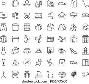 Thin outline vector icon set with dots - chills vector, christmas stocking, referral, Translation service, Hairdressing salon, Ranking, Video marketing, Algorithm, Scissors, Origami, Clothes, woman