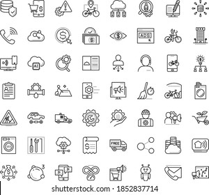 Thin outline vector icon set with dots - hr policies vector, services, Plumbing service, Repair, Laundry, Garden, Search optimization, Cost per click, Collaborative idea, Big data, AI Robot, worker