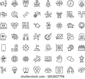 Thin outline vector icon set with dots - Christmas vector, Santa gloves, wreath, tree, attainment, reward, Electrical service, Social media marketing, Cost per click, solutions, Audio Conference