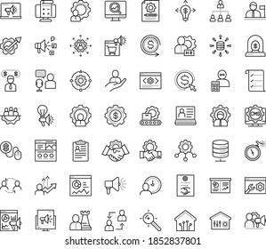 Thin outline vector icon set with dots - hr manager vector, department, software, outsourcing, policies, employee relations, strategy, Target keywords, Social media marketing, SEO monitoring, Pay