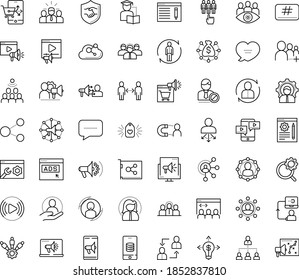 Thin outline vector icon set with dots - social distancing vector, Human Resources, Resour es, employee relations, hr recruiter, SEO copywriting, User, Search optimization, Digital marketing, Video