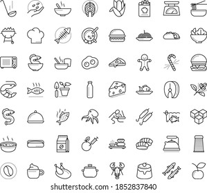 Dünne Vektorsymbol mit Punkten - Erbrechen, Lebkuchenmann, Zuckerrohr, Gartenarbeit, Samen, Fisch, Hauptgericht, Pasta, Salat, Burger, Dessert, Huhn, Meeresfrüchte, Steak, Sardine, Aal, Garnelen