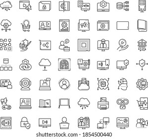 Thin Outline Vector Icon Set With Dots - Hr Software Vector, Video Marketing, Web Analytics, User, Website Optimization, ELearning, Distance Exam, Interactive Course, Training, Teacher, Webinar